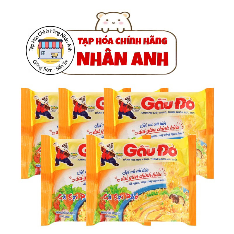 Combo 5 Gói Mì gà sợi phở Gấu Đỏ (5 gói x 63g)