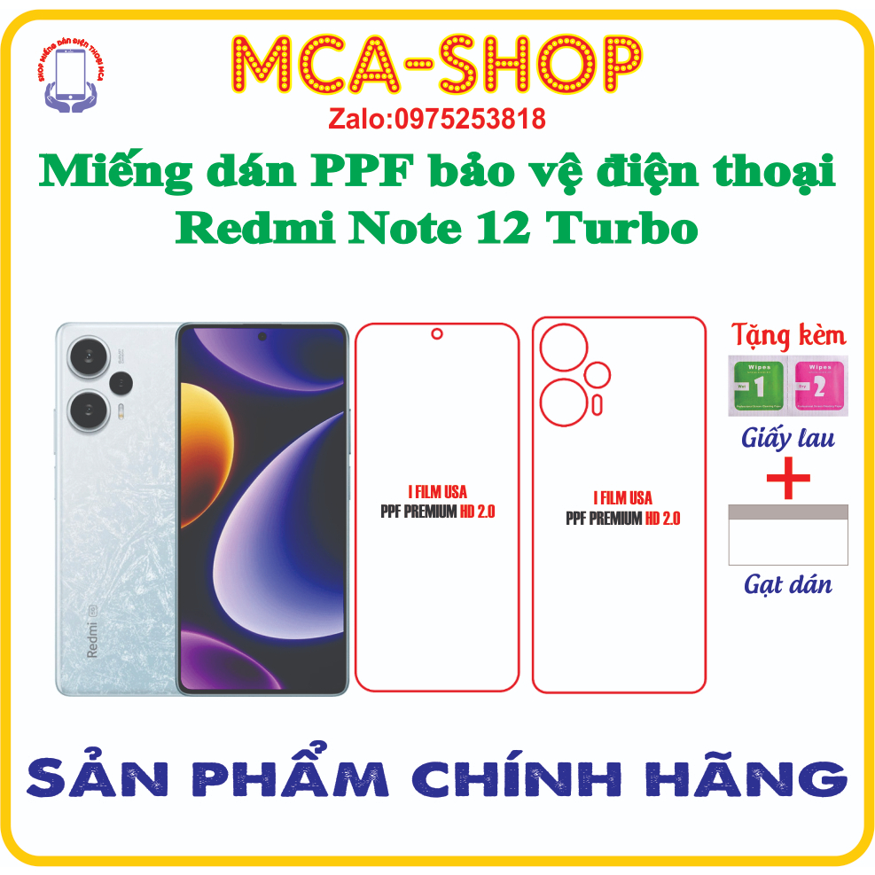 Miếng dán PPF bảo vệ điện thoại Redmi Note 12 Turbo (Redmi note12 turbo/ Redmi note12turbo)