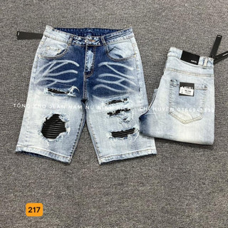 Quần Short Nam 💎FreeShip💎 Quần Short Jean Nam chất bò co giãn in chữ kiểu phối rách thời trang Kelvin Fashion - QS217