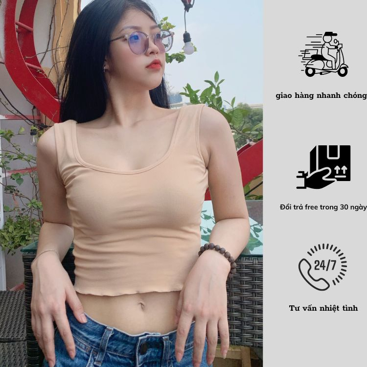 Áo ba lỗ nữ cổ vuông áo croptop cho nữ ôm body tôn dáng quyến rũ thoáng mát thấm hút mồ hôi AO007