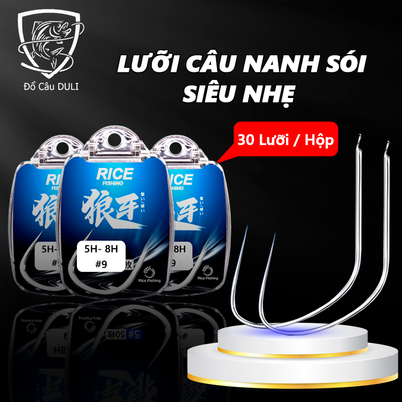 Hộp 30 Lưỡi Câu Nanh Sói Rice Fishing siêu nhẹ siêu cứng chuyên câu đài câu đơn LC-25