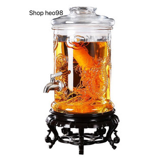 Bình ngâm rượu thủy tinh 5 lít dáng trụ hoa văn rồng &