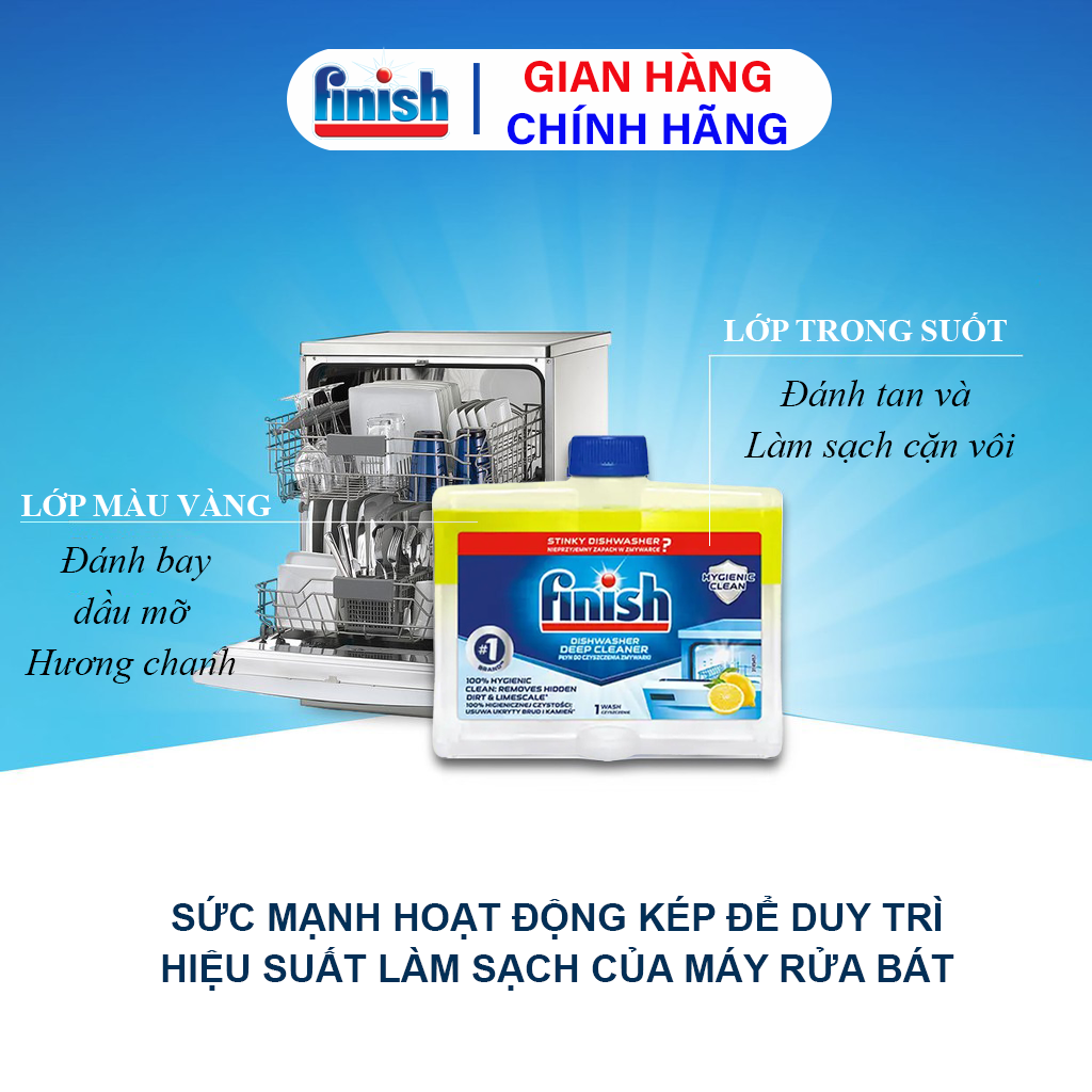 Dung Dịch Vệ Sinh Máy Rửa Bát Finish Chai 250ml Hương Chanh/ Soda Vệ Sinh Máy Rửa Chén Tẩy Sạch Cặn Bẩn Và Diệt Khuẩn