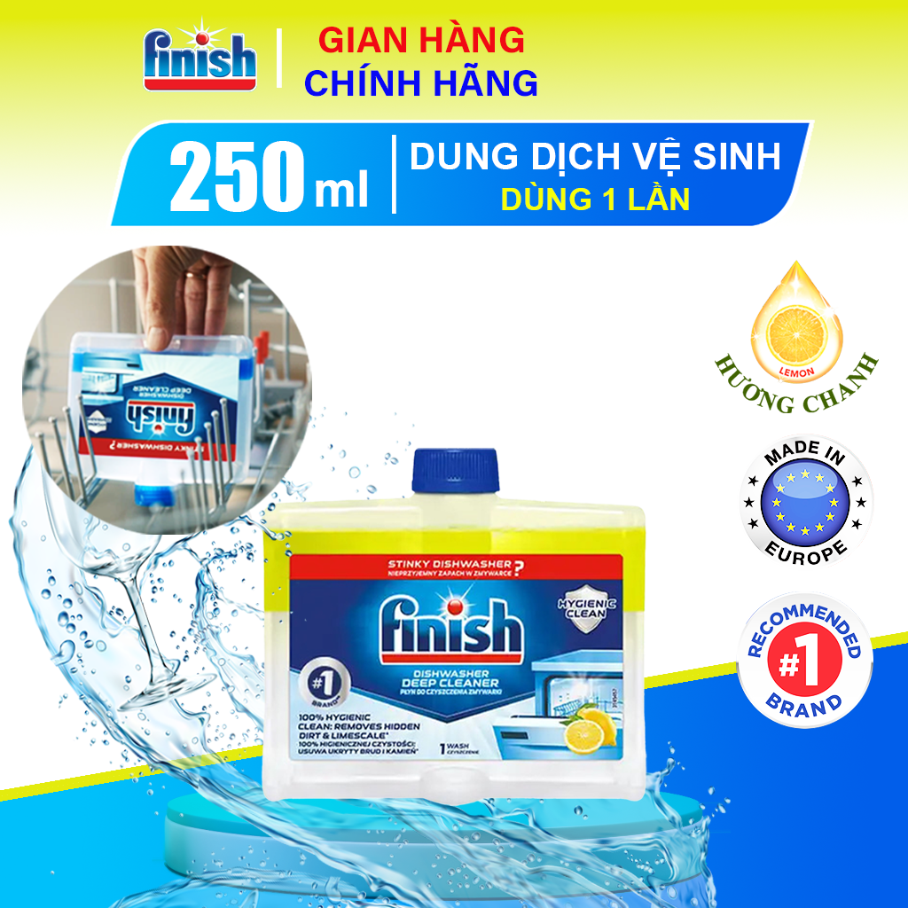 Dung Dịch Vệ Sinh Máy Rửa Bát Finish Chai 250ml Hương Chanh/ Soda Vệ Sinh Máy Rửa Chén Tẩy Sạch Cặn Bẩn Và Diệt Khuẩn