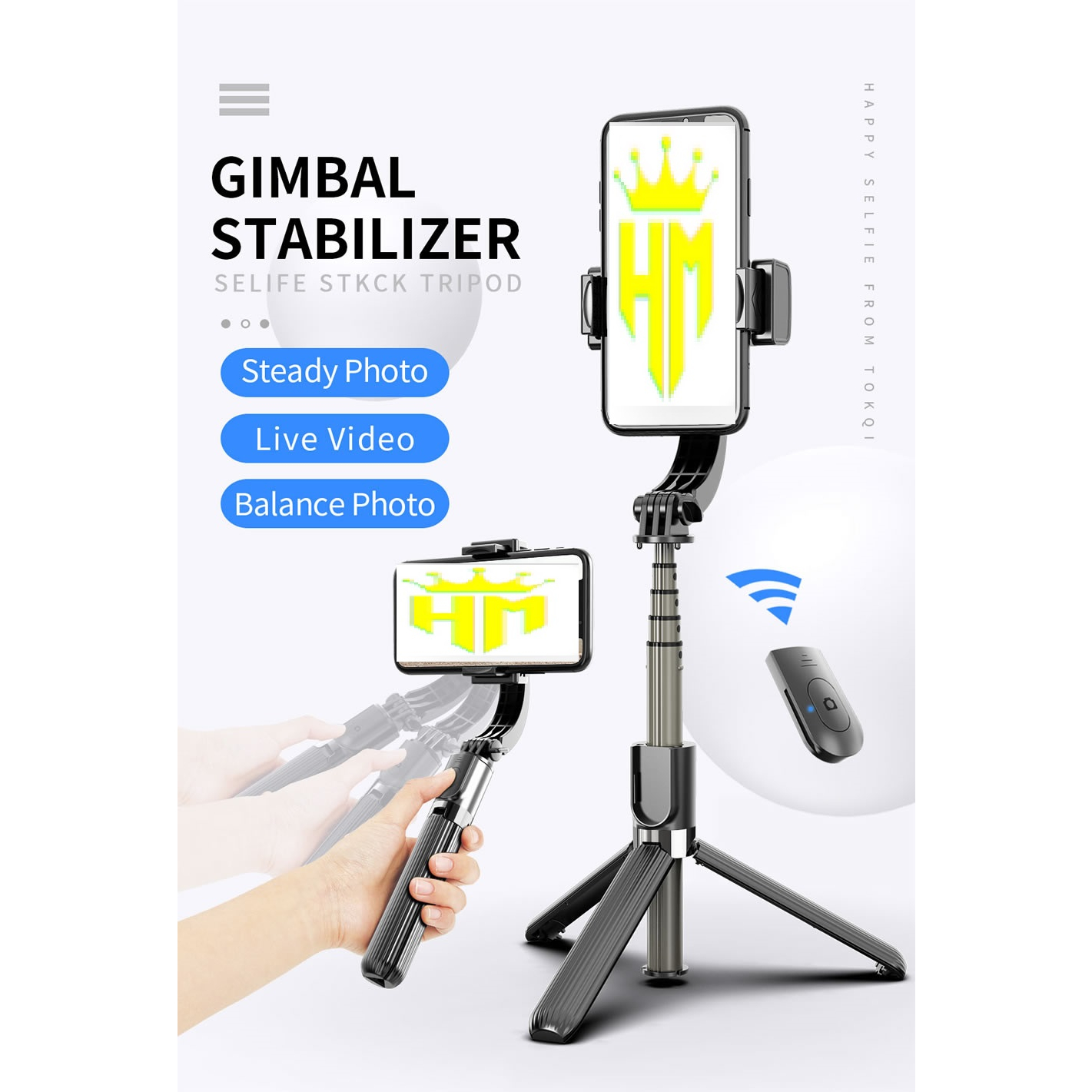 Tay cầm chống rung điện tử Gimbal L08 có Bluetooth có chân, kéo dài tới 86cm