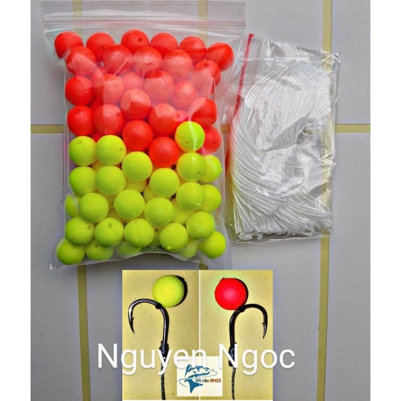 Túi 100 hạt xốp lăng xê 8.5mm, 7.5mm, Boli, Bolie. Tặng kèm dây buộc độ lăng xê, xốp câu cá.