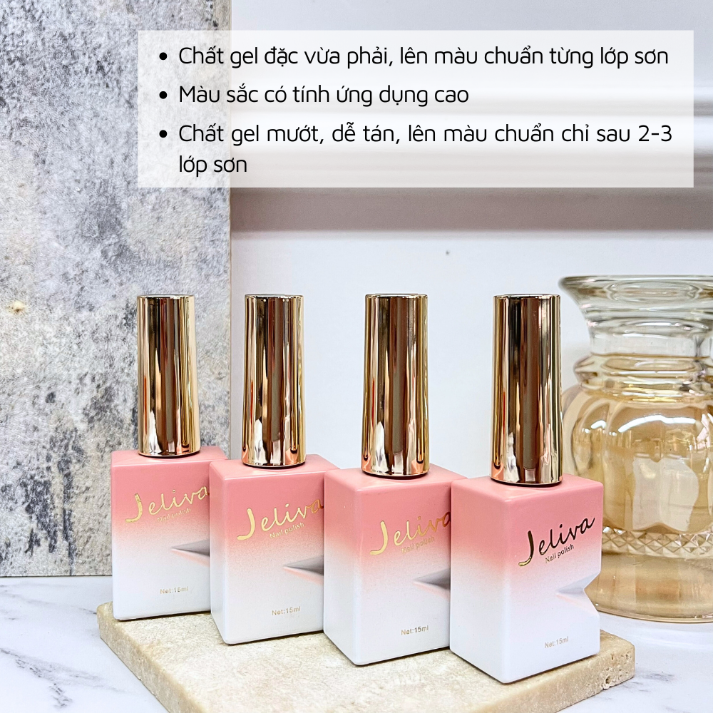 Sơn móng tay gel JELIVA trắng sữa, đen, trắng, nước gạo 15ml