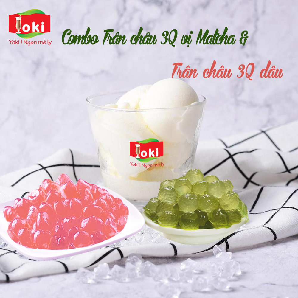 Combo Trân châu 3Q vị dâu Yoki & Trân châu 3Q vị Matcha Yoki