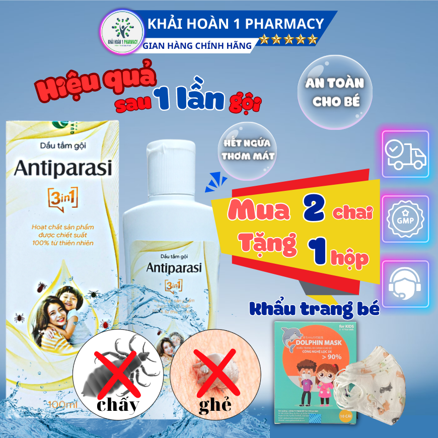 Dầu gội chấy ANTIPARASI giúp loại sạch chấy, chí, ghẻ và các loại kí sinh trùng khác trên cơ thể hiệu quả - chai chí