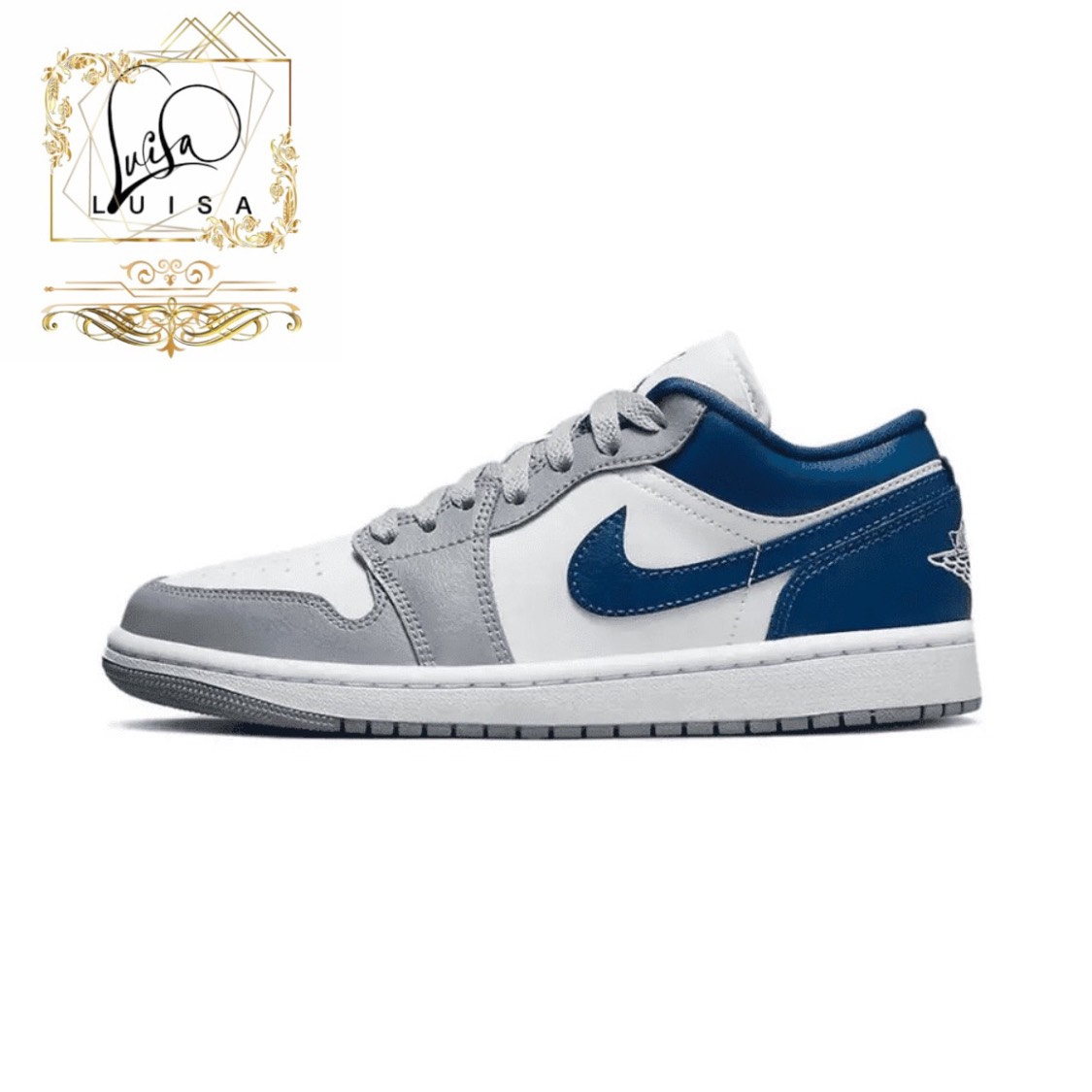 Giày Jordan Mũi Xám Xanh Dương, Giày JD Nike_Jordan 1 Low Grey and Blue Hàng Cao Cấp Full Box