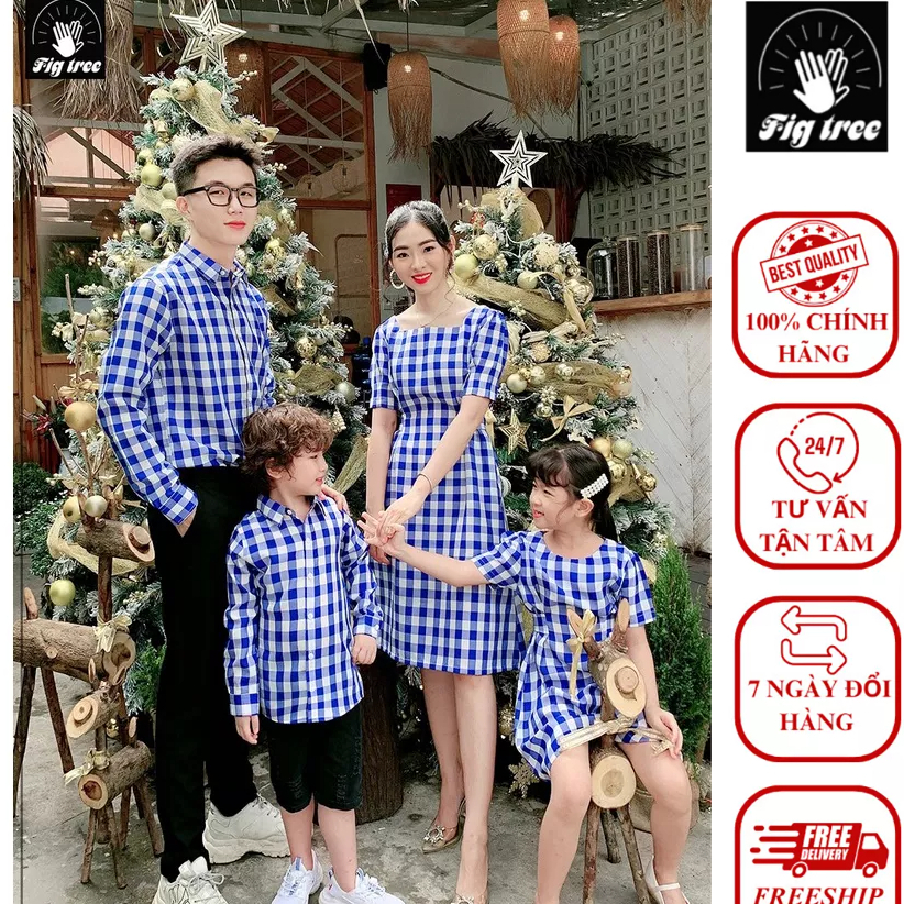 Set Đồng Phục Gia Đình Fig Tree Sọc Caro Xanh Bích ( MS :133B) Kèm Feedback