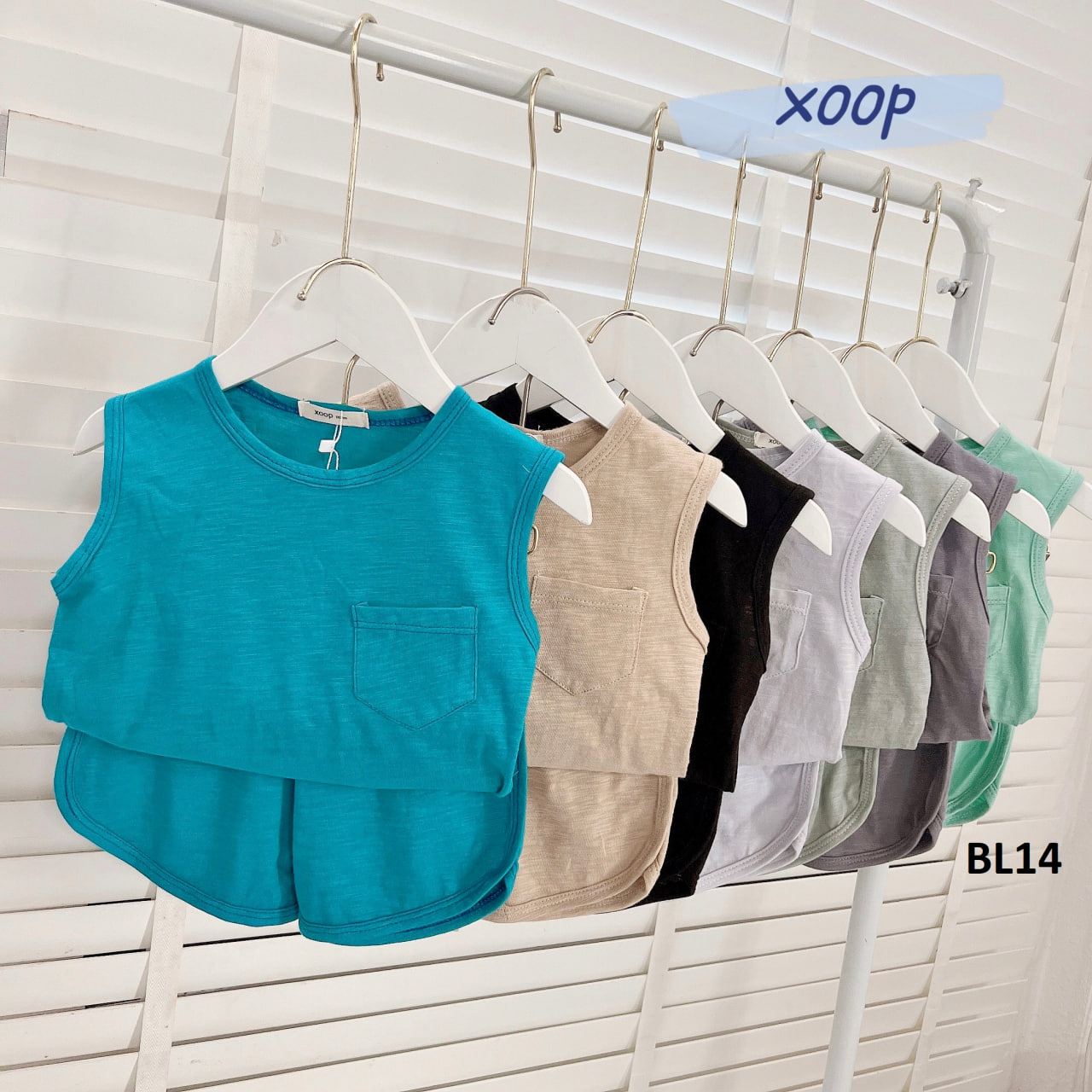 Bộ ba lỗ XOOP cotton vân gỗ có túi cho bé trai bé gái (10-21kg) BL14,Đồ bộ thời trang quần áo trẻ em mặc nhà,đi chơi