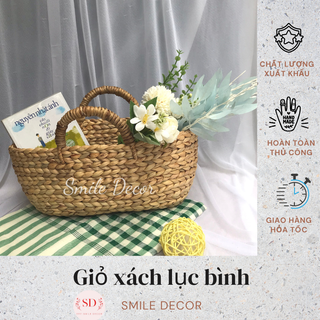 Giỏ cói thời trang , túi xách lục bình đan Smile Decor đi biển , làm phụ kiện chụp ảnh