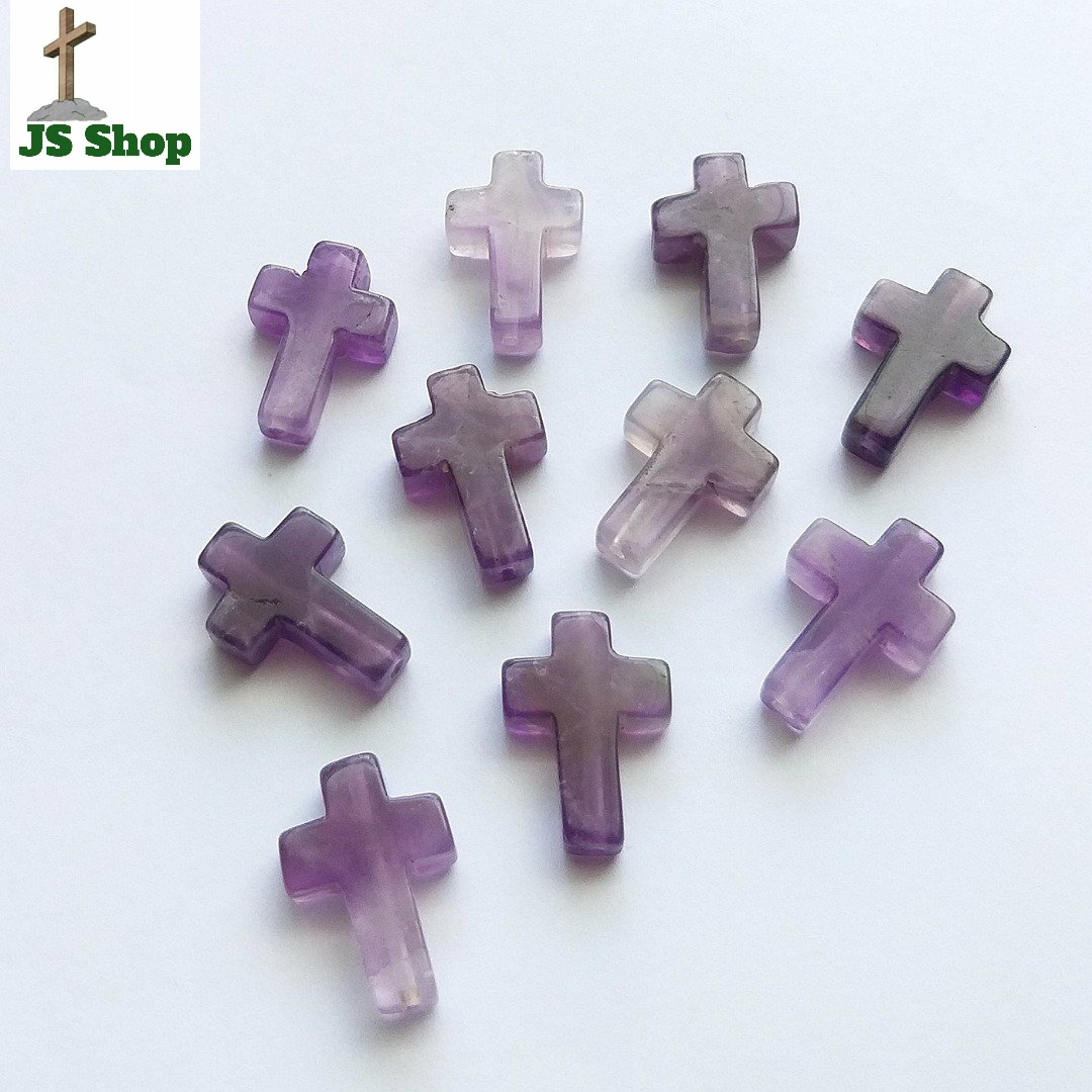 Thánh Giá Thạch Anh Tím Sỏ Ngang Vòng Tay Chuỗi Mân Côi