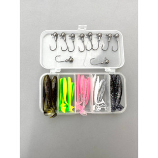  Hộp 25 Mồi Mềm Đuôi T Dài 5,5cm + 10 Lưỡi Đầu Chì 3,5g Kèm Hộp Như Hình 