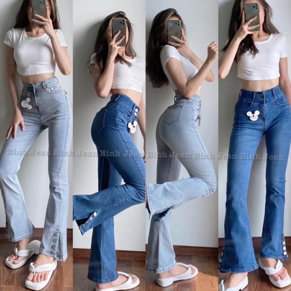 Quần jean bò ống loe đứng xẻ tà gấu co giãn ống rộng suông xuông nữ jeans cạp cao phong cách Hàn Quốc 2023 | BigBuy360 - bigbuy360.vn