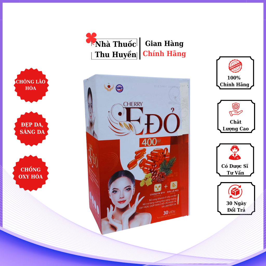 Viên Uống Trắng Da Vitamin E Đỏ Cherry Sáng Da,Mờ Nám,Chống Lão Hóa Da, Ngăn Ngừa Nhăn ,Chảy Xệ Da