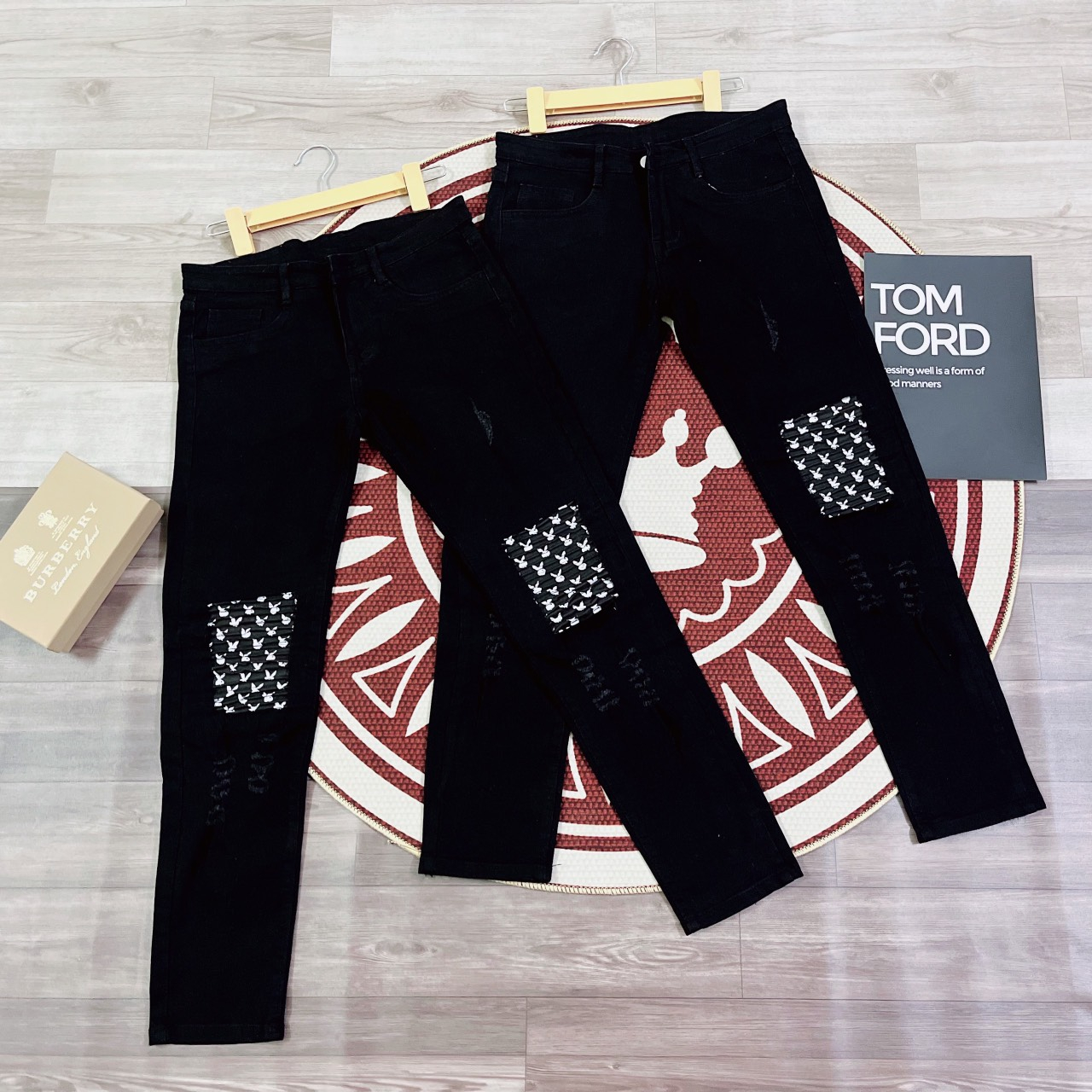 Quần jeans nam  mẫu rách vá in hình thỏ chất demin cao cấp co dãn nhẹ NHUNHI FASHION J04 | BigBuy360 - bigbuy360.vn