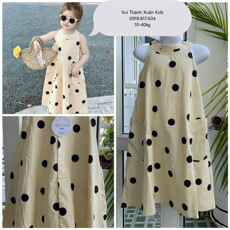 (Video/ ảnh thật) Đầm váy bé gái. Đầm maxi bi cotton thô mềm mát bé gái size đại 10-40;45kg