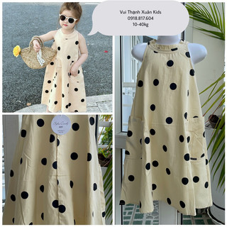 Đầm váy bé gái. Đầm maxi bi cotton thô mềm mát bé gái size đại 10-40;45kg