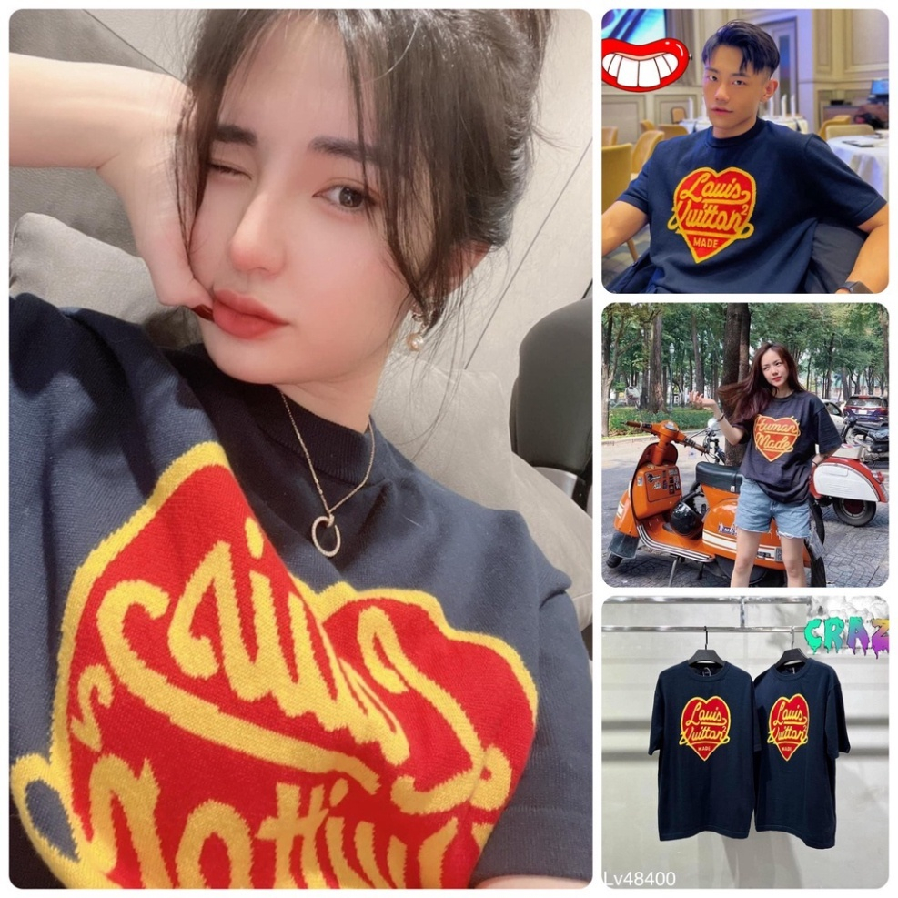 Áo Phông Nam Nữ Lv hình Trái Tim chất cotton co dãn 4 chiều cực mát, áo thun trái tim mặc cháy phố Momo.official
