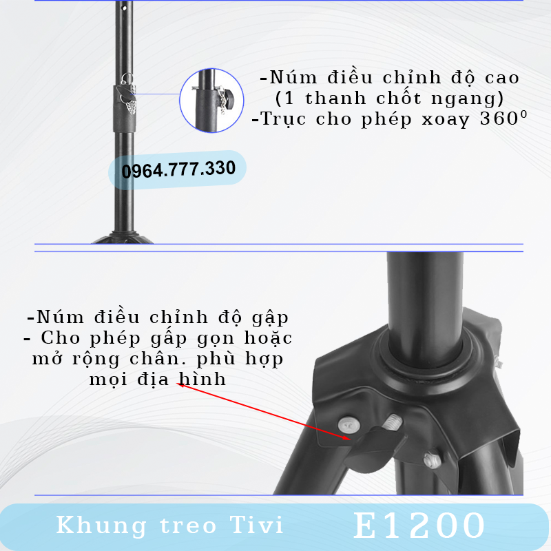 E1200 - Khung treo Tivi 3 Chân Đứng ErgoTek 32 - 55 INCH - Giá Treo Màn Hình - Chỉnh Góc Nghiêng Màn 15 Độ