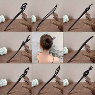 Trâm Cài Tóc cổ phong thân gỗ mun đen 18cm