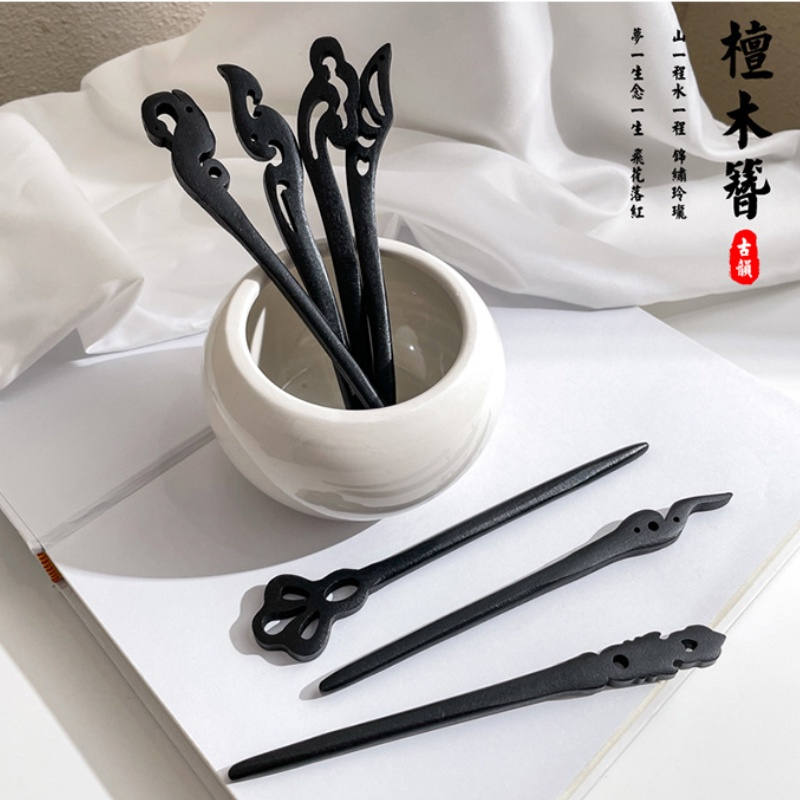 Trâm Cài Tóc cổ phong thân gỗ mun đen 18cm