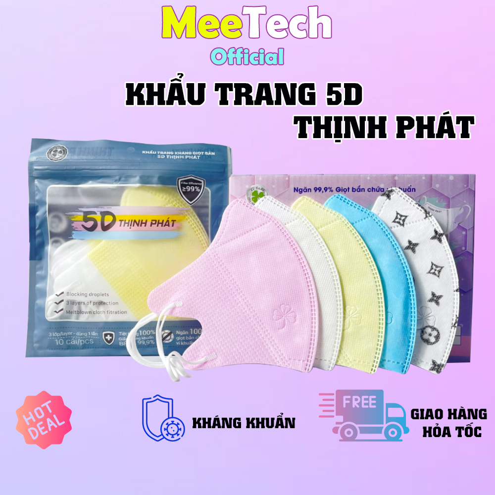 Khẩu trang 5d y tế 3 lớp Thịnh Phát không đau tai giá rẻ tại xưởng, MeeTech Official