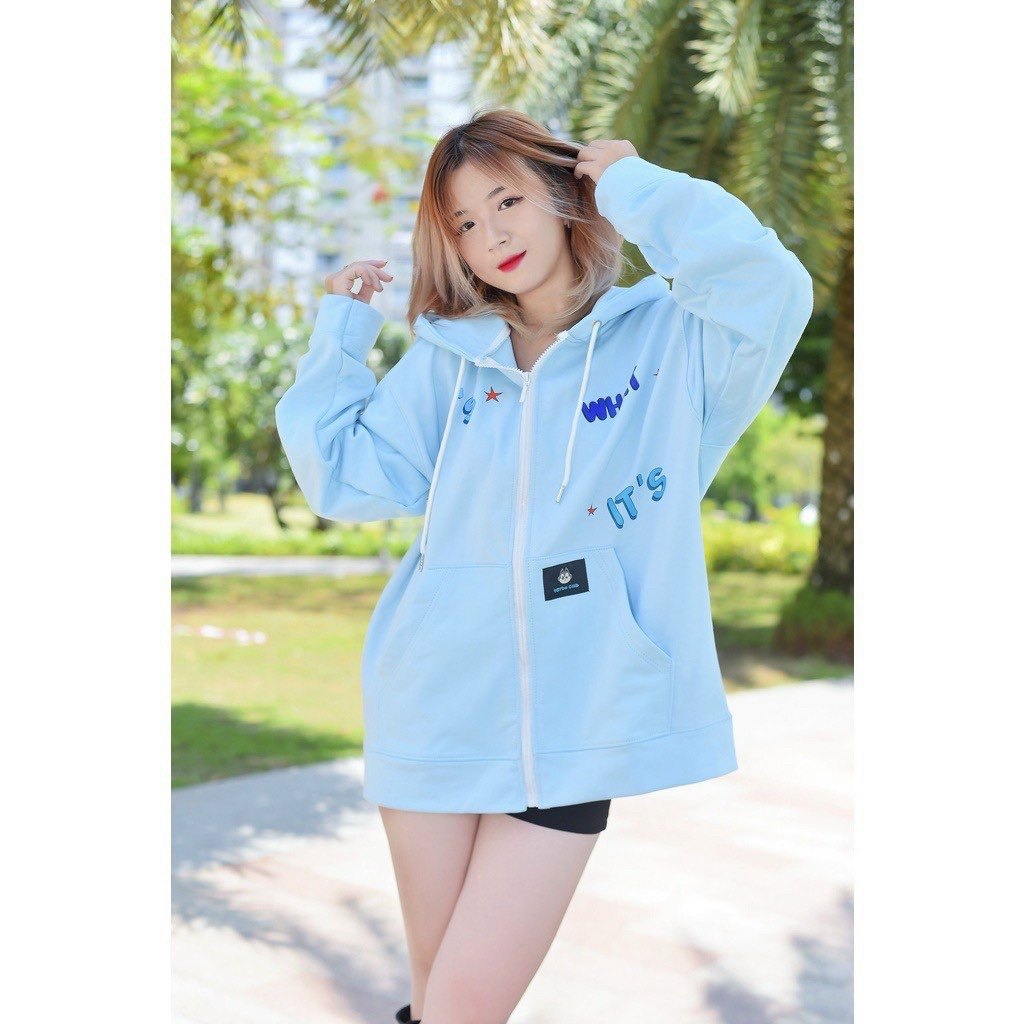 Áo Khoác Nỉ Hoodie Zip WHAT IS IT Form Rộng Nam Nữ Unisex 3 màu XANH/HỒNG/KEM (Ảnh thật/Có sẵn)