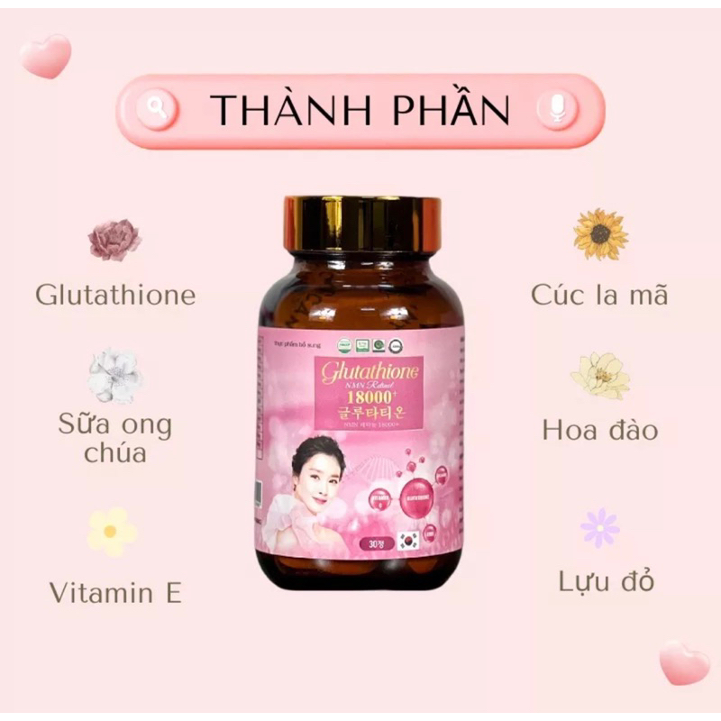 Trắng da GLUTATHIONE 18000mg viên uống trắng da cấp tốc giảm nám mờ thâm nhăn căng bóng
