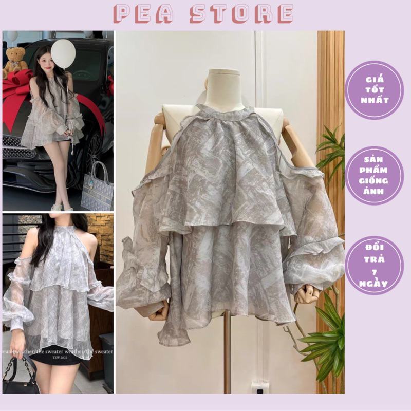 Áo loang khoét vai bèo tầng cổ yếm Laika Top Pea Store