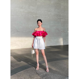 CERA - Quần shorts phối dây cột màu trắng