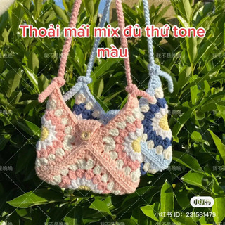Crossbody bag 🌷Túi đeo chéo móc len hoa hướng dương nhiều size lựa chọn