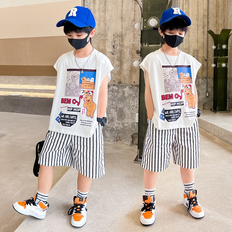 Bộ quần áo in hình siêu dễ thương Cho Bé Trai Vải Co Giãn Thoáng Mát