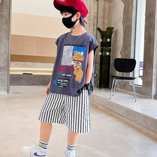 Bộ quần áo in hình siêu dễ thương Cho Bé Trai Vải Co Giãn Thoáng Mát