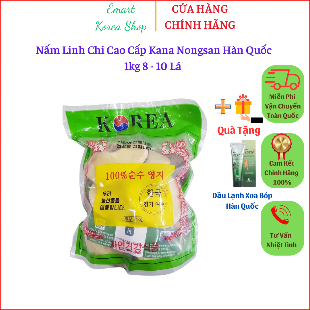 Nấm linh chi Kana cao cấp Hàn Quốc, túi 1kg 8 - 10 lá. Giúp mát gan, giải độc cơ thể