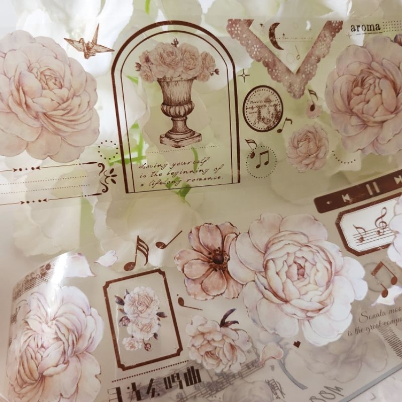 Krisna.room ♡ XBJ studio- Chu kì 200cm cuộn băng dán hình hoa mẫu đơn