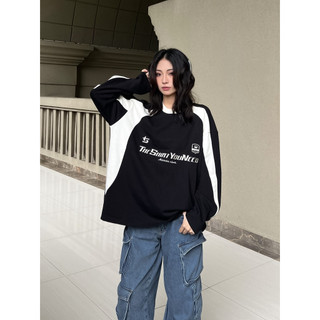Áo Sweater TSUN Patchwork - Tay Dài - [UNISEX] - Đen - Logo Thêu