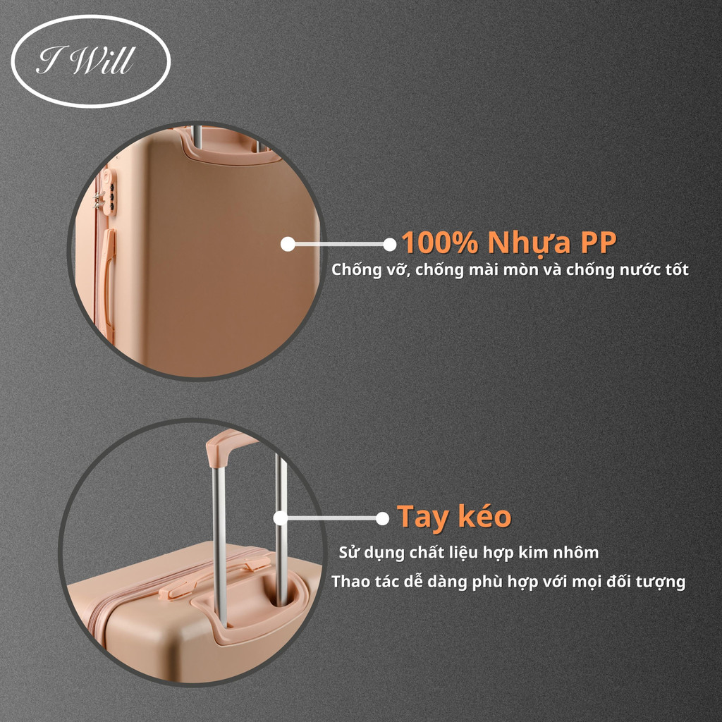 Vali Doanh Nhân 2 size 20/24 chất liệu nhựa PP màu hồng phấn