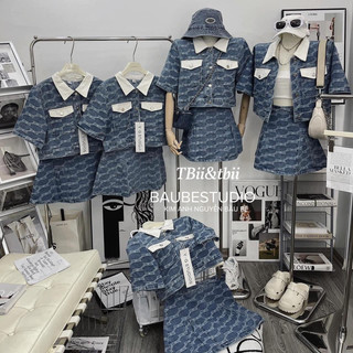 set váy đầm jeans phối màu kh