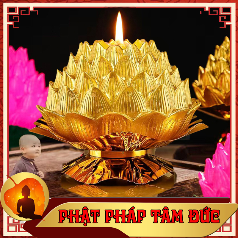 Nến Hoa Sen Phật, Nến Bơ Hoa Sen, Sáp Bơ, Nến Bơ Bàn Thờ Không Mùi, Không Khói, 100% Vật Liệu Thực Vật Tự Nhiên