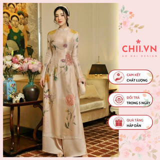 Áo dài cách tân thược dược đính kết cao cấp