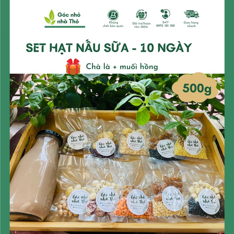Set Hạt Dinh Dưỡng Làm Sữa - Mix 10 Ngày 500G, Tặng Chà Là, Muối Hồng ,Phòng Chống Ung Thư