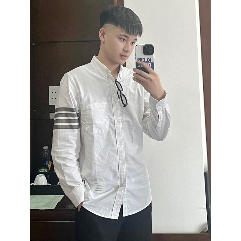 Áo Sơ MI Th0me tay sọc kẻ
