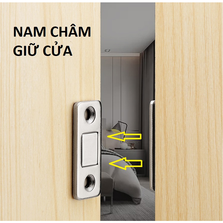 Nam Châm Gắn Cửa Lực Hút Cực Mạnh, Thép Siêu Bền, Keo 3M - Dán Chốt Tủ Quần Áo, Ngăn Kéo, Cửa Ra Vào Tiện Lợi