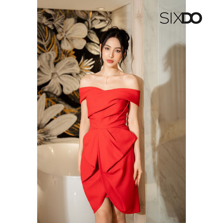Đầm trễ vai woven xẻ tà mini SIXDO (Off-shoulder Mini Woven Dress)
