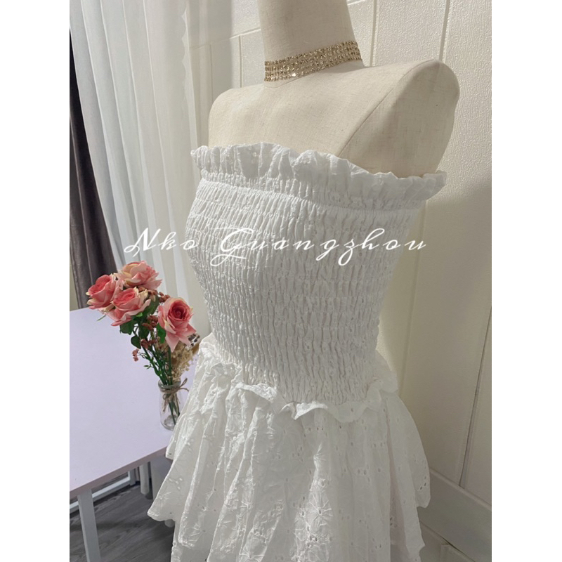 Váy Nữ Cúp Ngực NKO GUANGZHOU Dáng Xèo, Đầm Trắng Nữ Tiểu