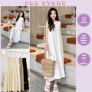 Váy đũi gân 3 lỗ dáng xoè - Váy maxi hè dáng xoè mặc đi biển Pea Store