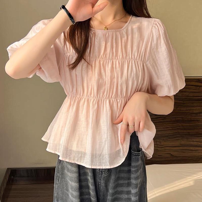 Áo voan tơ 2 lớp nhún ngực tay bồng Pea Store